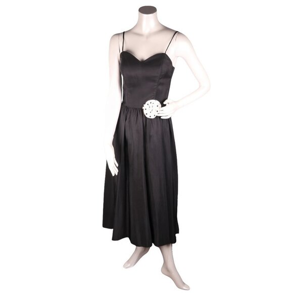 Vintage Jessica Satin Acetate Midi Dress Sweetheart Neckline Spaghetti Straps - Picture 1 of 10